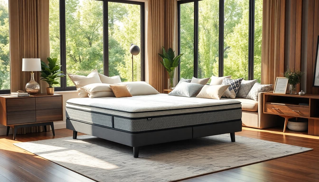 View a luxurious split king mattress elegantly styled in a modern bedroom setting.