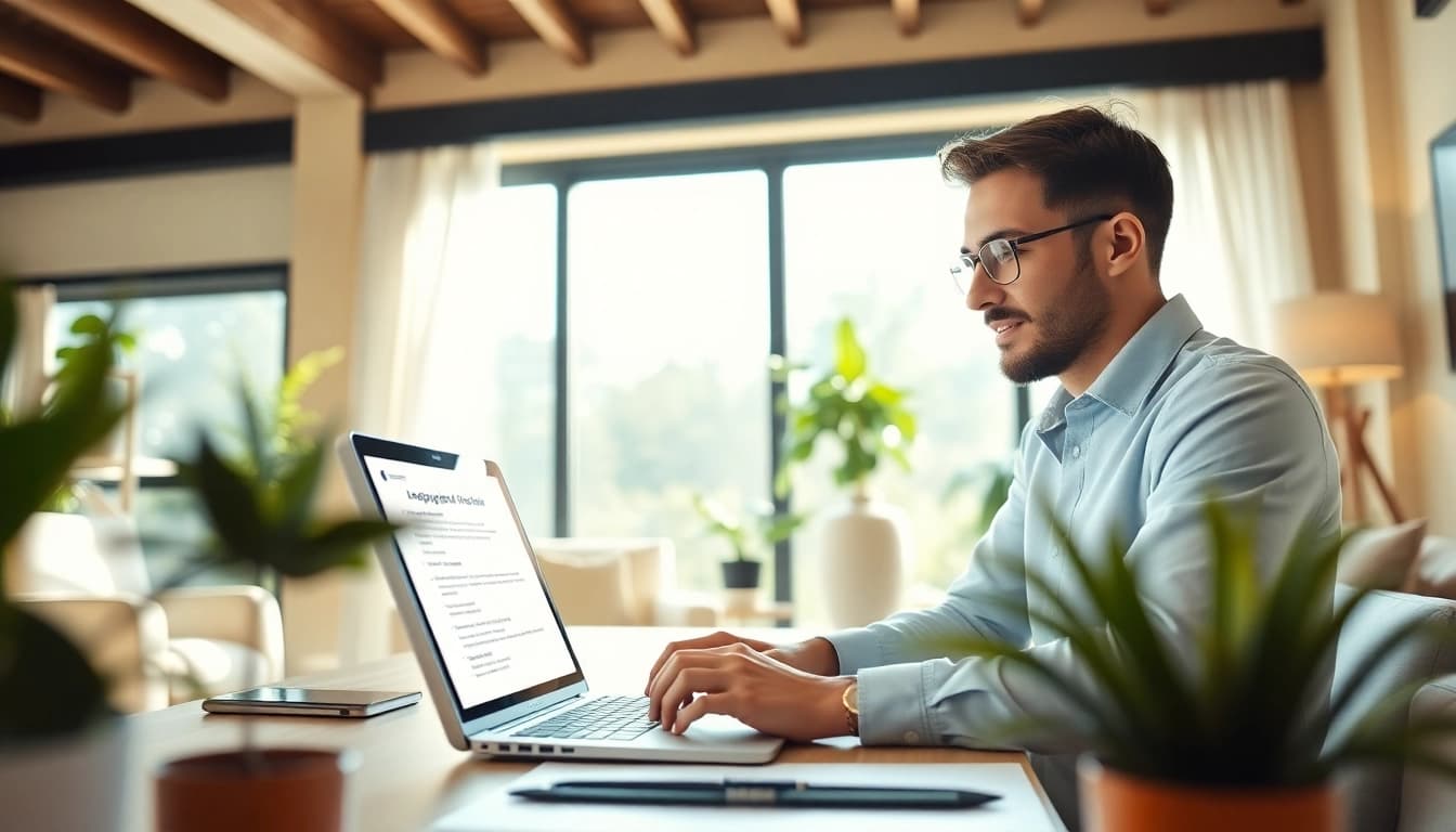 Couple completing the eta uk application form in a modern home office.