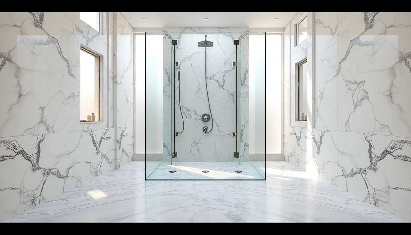 Experience elegant showers in a luxurious bathroom with modern features and soft lighting.