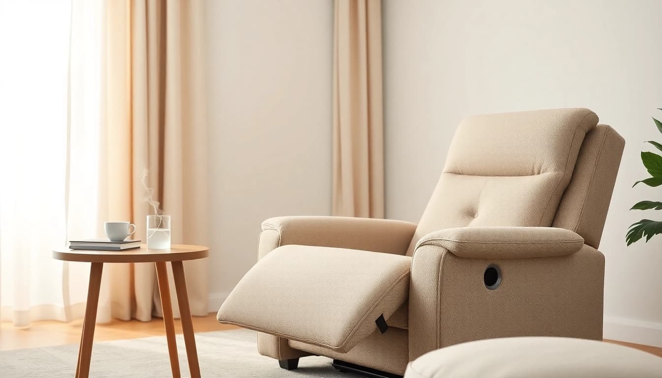 Relax in the stylish recliner sleeper chair, designed for comfort and convenience.