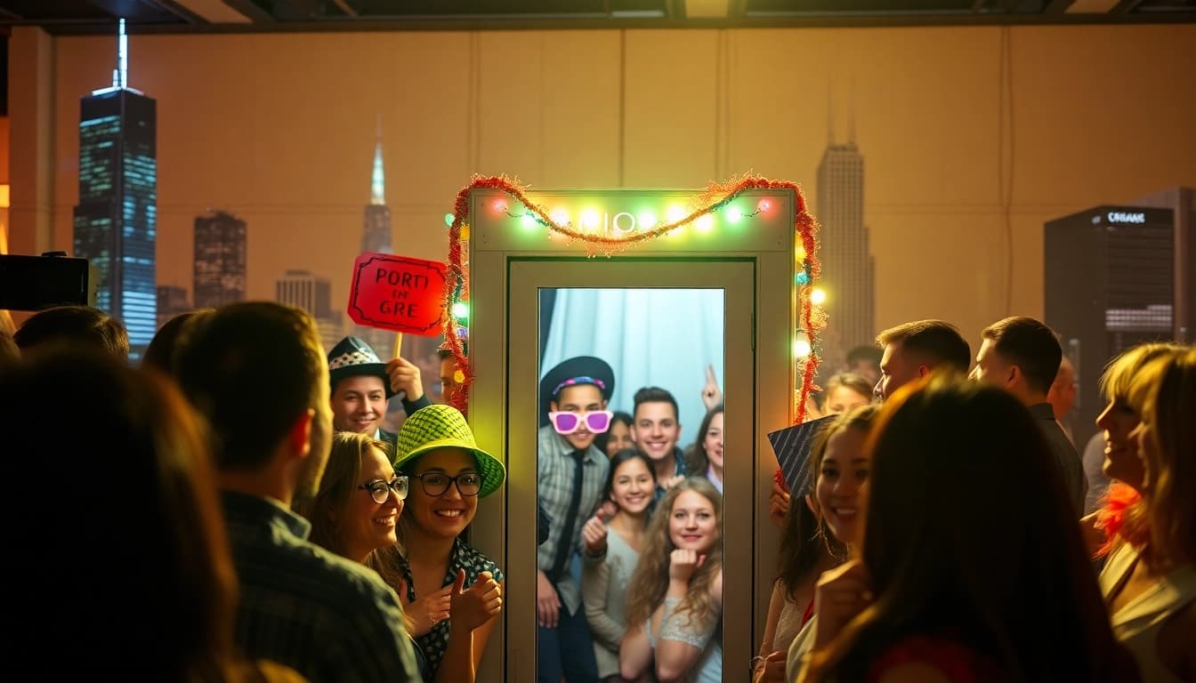 Guests enjoying a photo booth rental chicago while capturing fun memories at an event