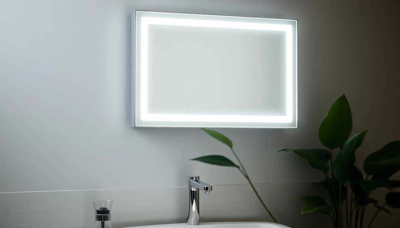 Reflect a modern mirror light mirror enhancing a bathroom space with elegant design.