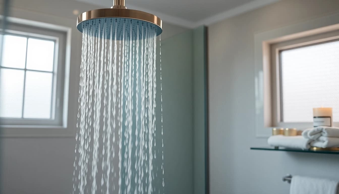 Experience elegant showers with a luxurious rainfall setup in a beautifully designed bathroom.