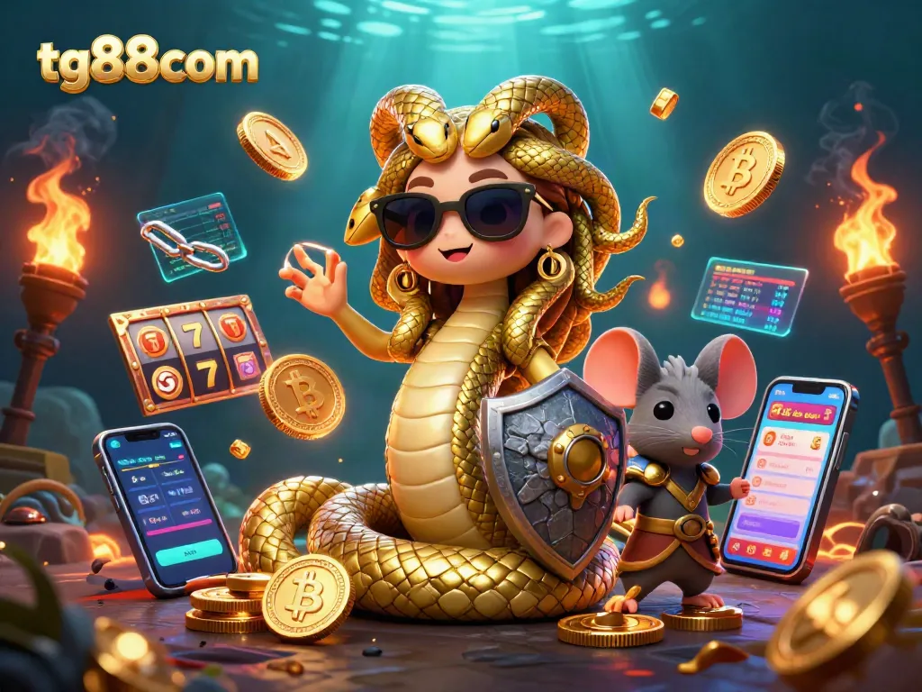 Experience the magic of tg88com with Medusa and a brave warrior mouse in a vibrant casino adventure.
