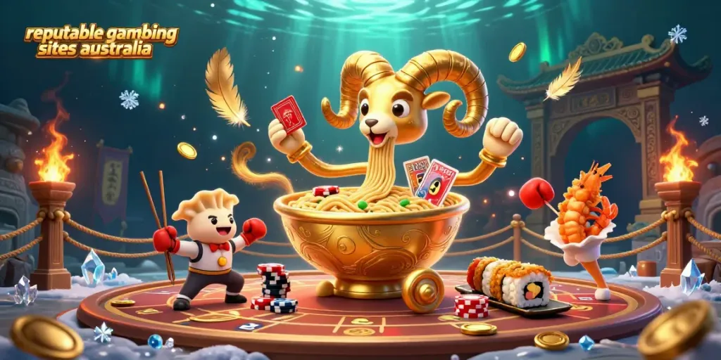 Engage with reputable gambling sites Australia through this vibrant 3D illustration featuring unique casino elements.