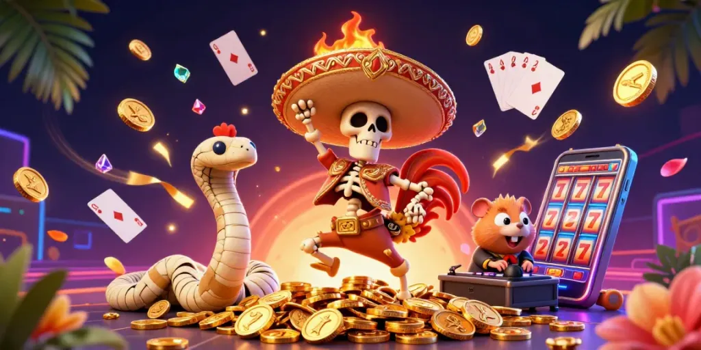 Take a spin with 23wincom's vibrant casino scene filled with animated characters and dazzling visuals.