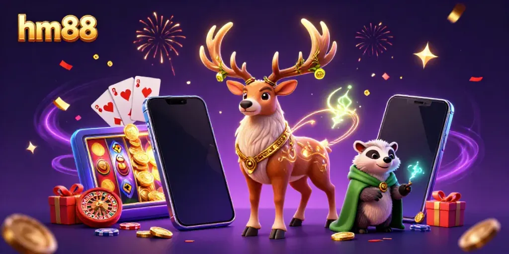 Experience the thrill of hm88 with our vibrant 3D casino scene featuring engaging characters and game elements.
