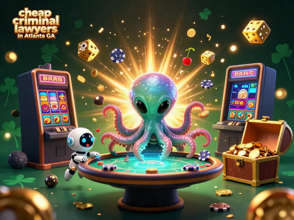 Experience excitement with cheap criminal lawyers in Atlanta GA playing holographic poker amidst a cosmic jackpot explosion.