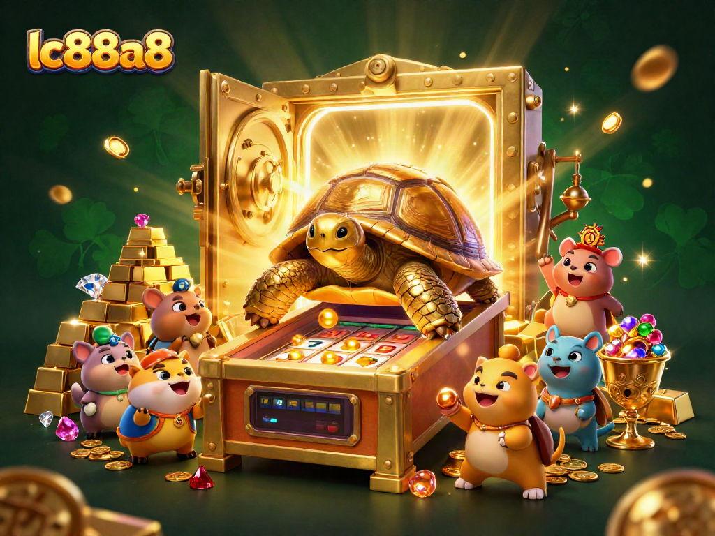 Engage with thrilling lc88a8 slots adventure featuring a vibrant golden tortoise and exciting game elements.