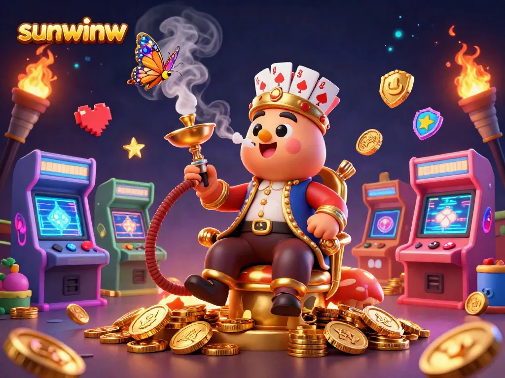 Engage with sunwinw in a vibrant 3D casino scene showcasing colorful gaming elements and rich details.