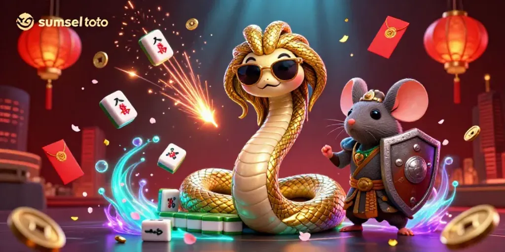 Engage with the thrilling elements of sumsel toto featuring friendly Medusa, coins, lanterns, and vibrant fireworks.