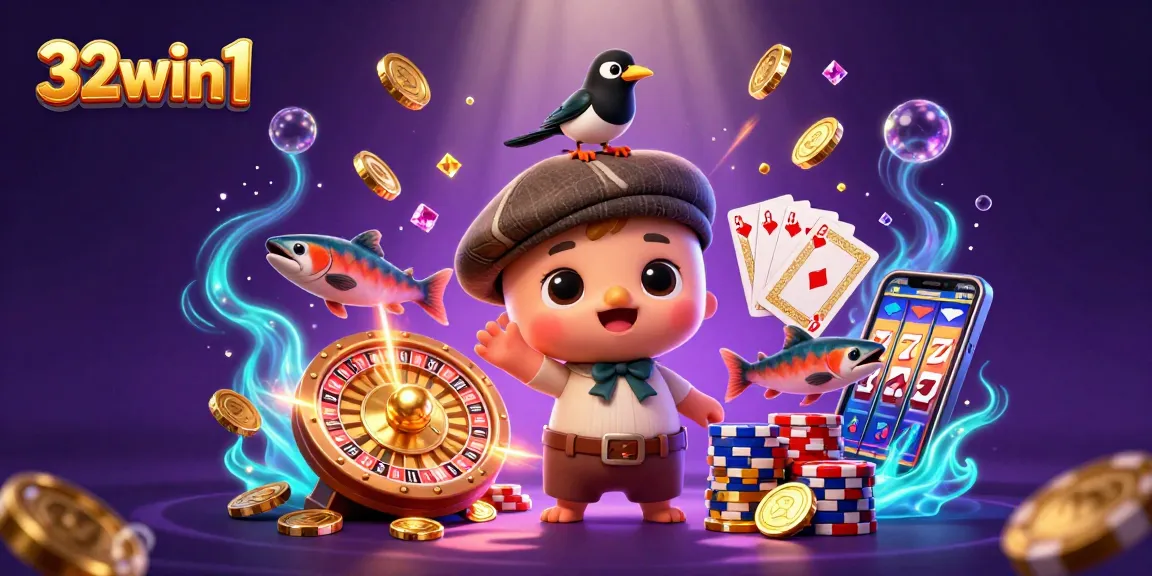 Experience thrilling moments at 32win1 with playful characters and vibrant casino elements!