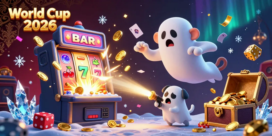 World Cup 2026 illustrated scene showcasing an animated poltergeist monkey juggling golden casino items in a vibrant haunted casino.