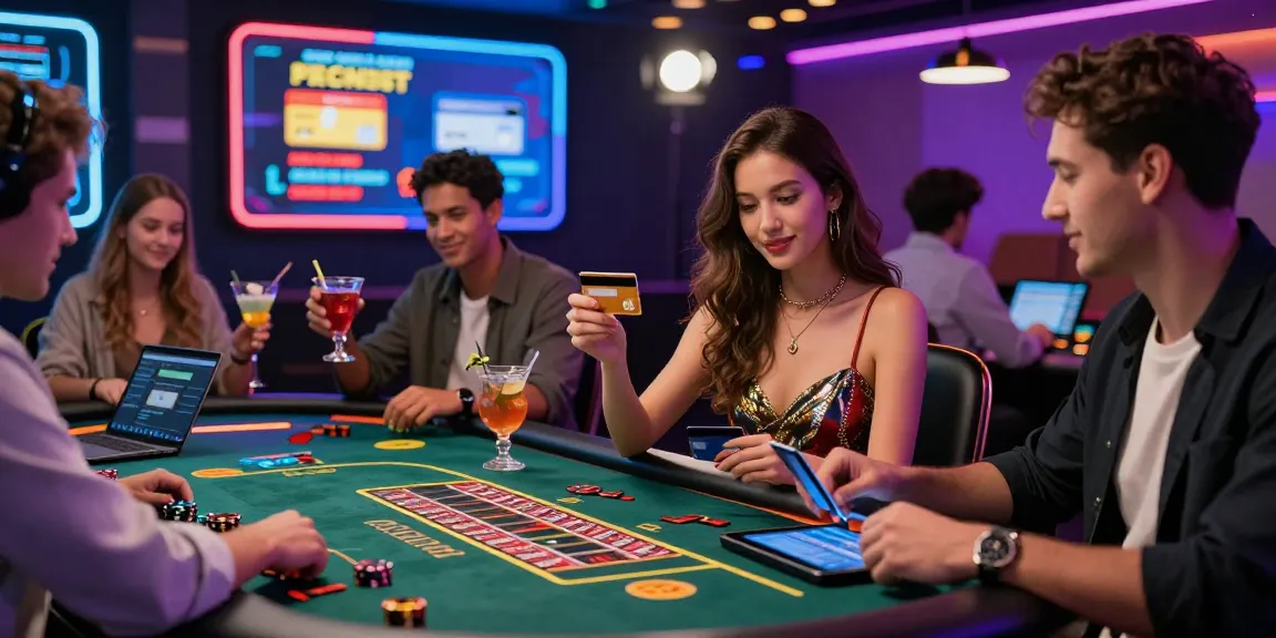 Players enjoying a vibrant online casino atmosphere, actively using credit cards for their gaming activities.