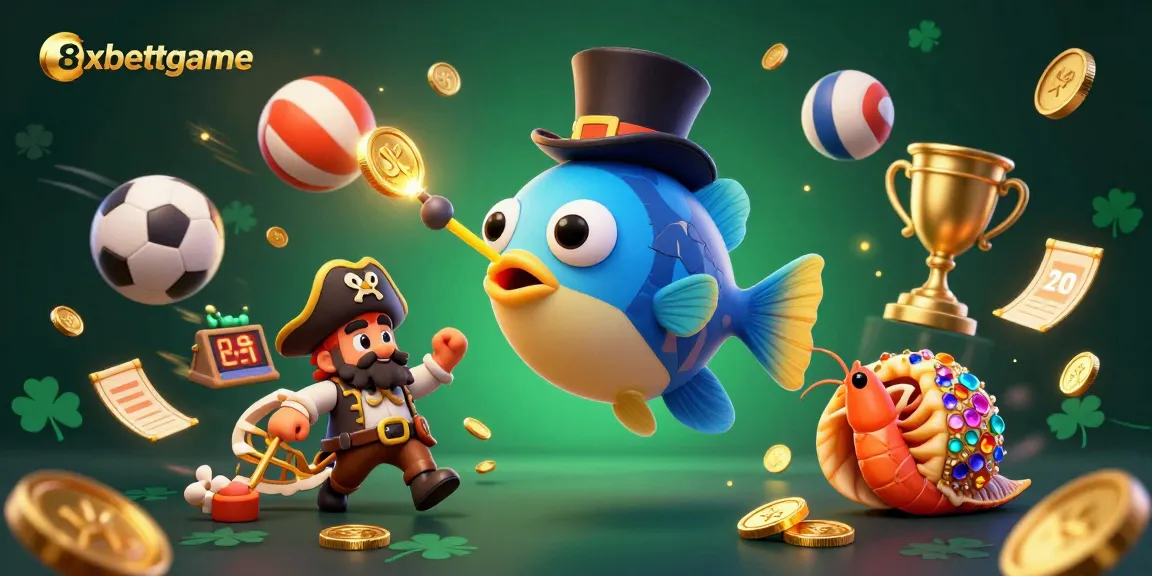 Join the excitement with 8xbettgame as the anglerfish lures coins amidst dynamic sports elements.
