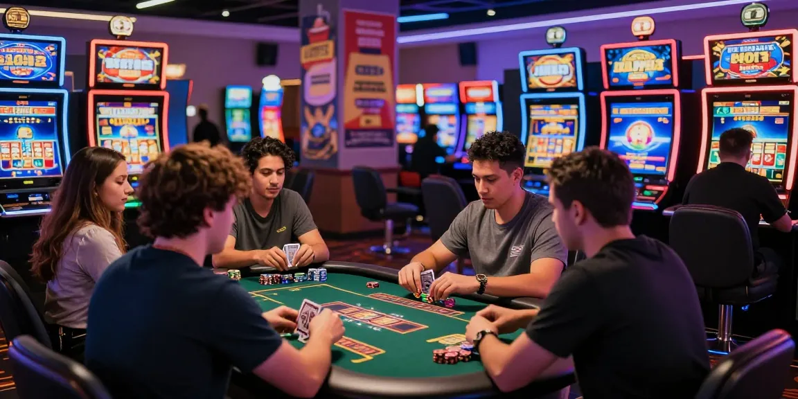 Engaging players at a vibrant credit card casino from https://euf.co.uk, showcasing dynamic gaming tables and neon excitement.