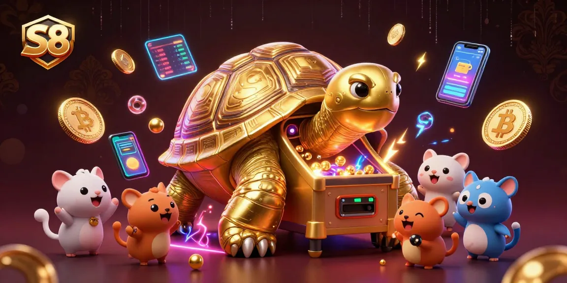 S8 players enjoying a vibrant casino atmosphere with unique 3D characters and crypto elements